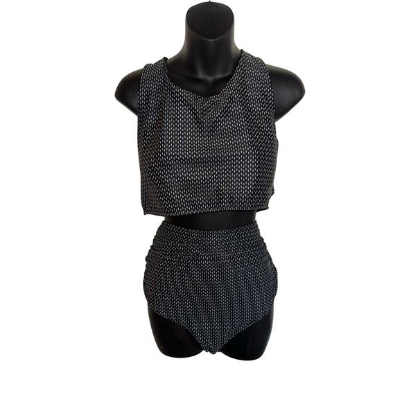 Albion Other - Albion High Waisted Ruched 2 piece Set Black Dashed Print Size XXL Swimsuit